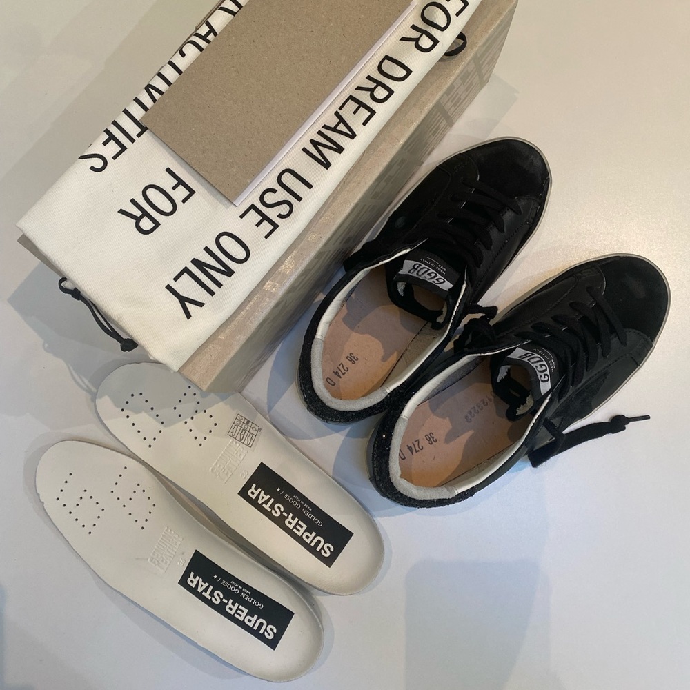 Golden Goose Superstar Sneaker Black Leather/Suede/Glitter sz 36 New in Box - Picture 9 of 15